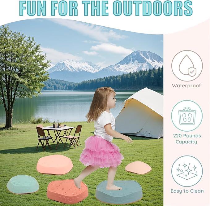 Stepping Stones for kids,Non-Slip Sensory Stepping Stones for Promoting Toddler's Balance Coordination Skills,Obstacle Courses Sensory Toys Outdoor or Indoor Play for Kids Age 3-8