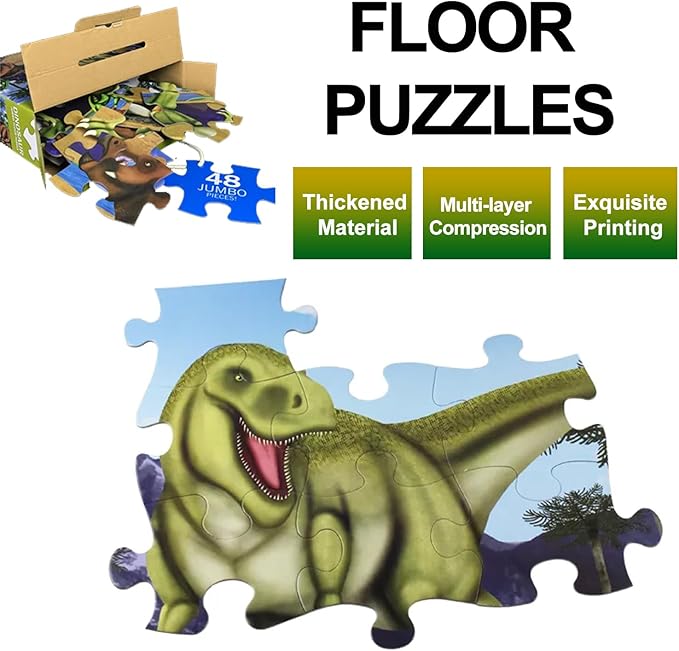 Jumbo Floor Puzzle for Kids, Dinosaur Puzzle for Kids Ages 4-8, 48pcs Jigsaw Puzzle for Toddlers 3-5 Year Old, Preschool Learning & Education Toys, Great Gift for Children (Dinosaur-Overlord)