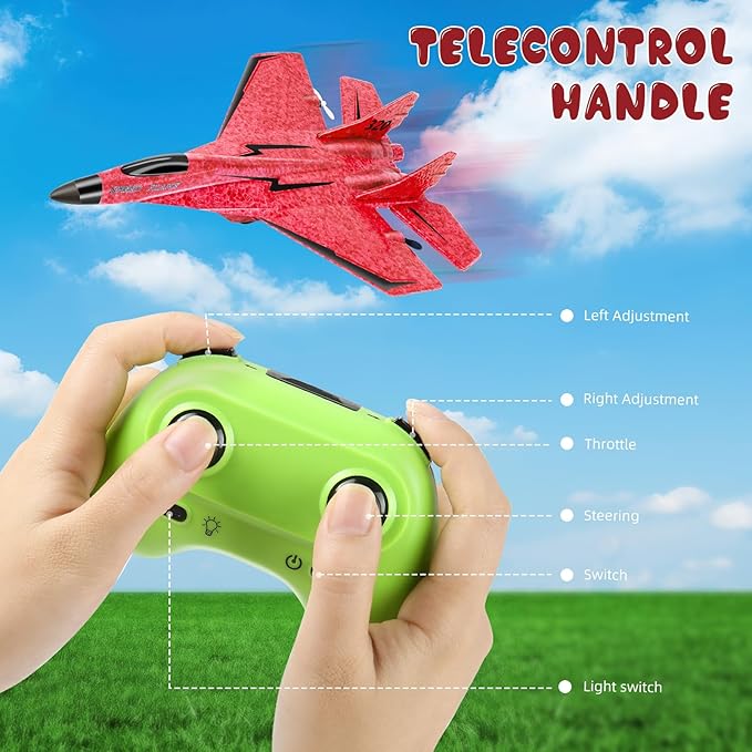 RC Plane, Remote Control Wireless Airplane Toy - 2 CH RC Airplane 2.4GHZ RC Glider with Lights, Remote Control Airplanes Foam RC Fighter Airlane Jet for Adults Kids