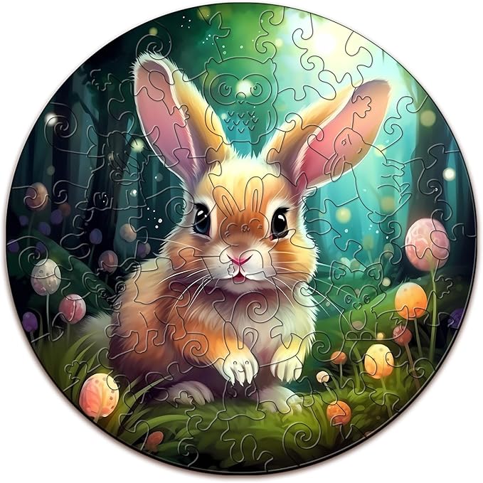 WOODBESTS 50 Piece Large Pieces Wooden Puzzles for Kids Ages 4-6, Rabbit Wooden Kids Puzzles (11.4"x11.4") Wooden Jigsaw Puzzles Unique Shape, Birthday Easter Gifts for Kids Family Game