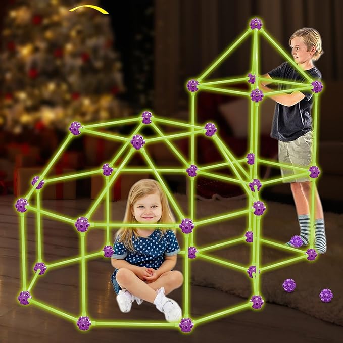 Glow In The Dark Fort Building Kit for Kids,STEM Construction Toys, Educational Gift for 4 5 6 7 8 9 10 11 12 Years Old Boys and Girls,Ultimate Creative Set for Indoor & Outdoors Activity,140 Pcs
