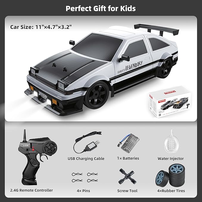 Remote Control Car RC Drift Car for Adults, 1/16 2.4GHz Small RC Drift Car 4WD Drifting RC Car with LED Lights Rechargeable Battery and Drifting Tires Toy Cars for Boys Kids