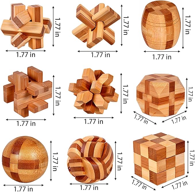 18 Pack Wooden Brain Teaser Puzzles Stress Relief Sensory Toys Wooden Burr Puzzles Brain Teaser Puzzle with Gift Packing Box Magic Puzzle Games Toy for Kids and Adults by AHYUAN (Bamboo)