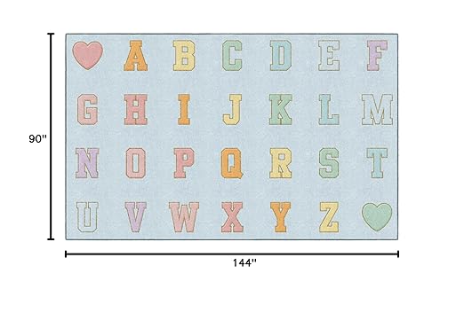 Flagship Carpets Schoolgirl Style Blue Pastel Alphabet Criss-Cross Applesauce Educational Area Rug for Kids Room Seating Décor, Children's Classroom, Play Carpet for Teaching and Playroom, 7'6" x 12'