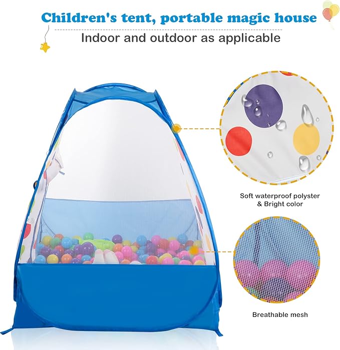 EocuSun Pop Up Playhouse, Ball Pit Kids Play Tent for Indoor & Outdoor, Foldable Tent for Kids Girls & Boys Toys (Balls Not Included) (Blue)