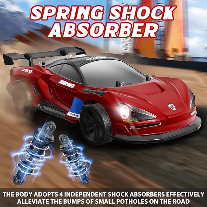 RC Drift Car Full Proportional RTR Remote Control Car 1/16 Scale 38KM/H Fast 4WD RC Car 2.4Ghz with 6 Modes of Light 2Pcs Rechargeable Batteries Racing for Boys and Adults Gift