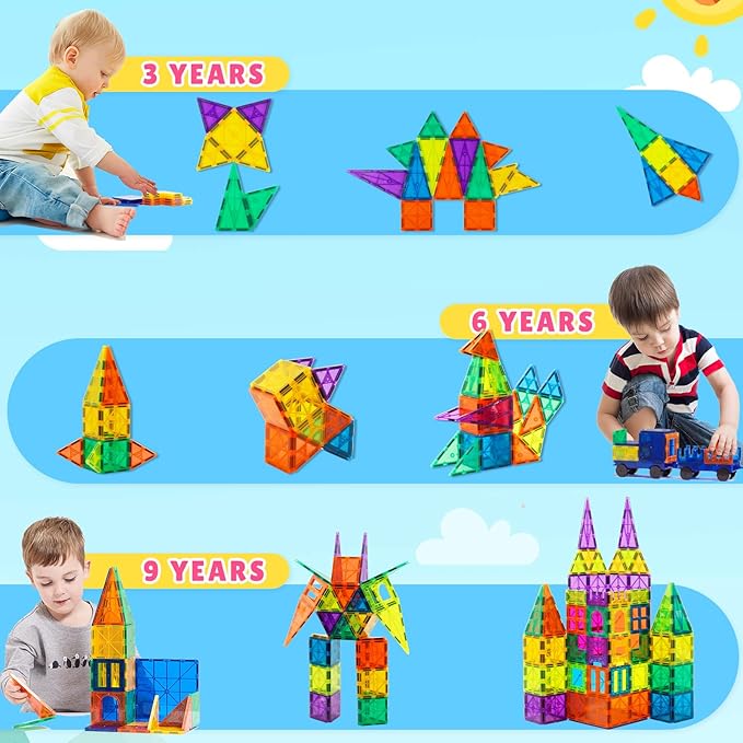 Bmag 130PCS Magnetic Tiles Building Blocks, Clear 3D Magnet Blocks Construction Playboards for Kids Christmas Toy Gift for Toddlers, Educational STEM Preschool Toys for Boys Girls 3 4 5 6 7 8 9+ years