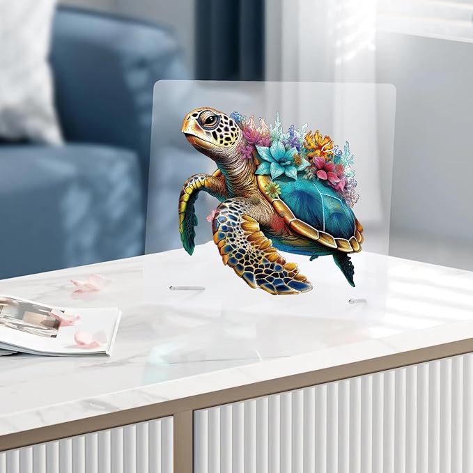 Wooden Puzzles for Adults, Coral Sea Turtle Jigsaw Puzzles 200 Piece, Unique Shape Puzzles for Adults and Kids, Fun Challenging Puzzles Family Game Gift, Medium Size 11.2 x 10.9 Inches