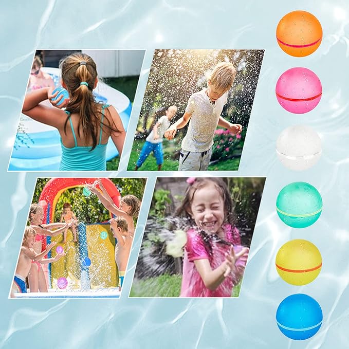 Reusable Water Balloons Water Bombs Splash Ball Quick Fill Self-Sealing Silicone Refillable Water Balls Outdoor Activities Summer Toy Pool Beach Water Games Toys for Kids ages 4-12 (12 Pcs)