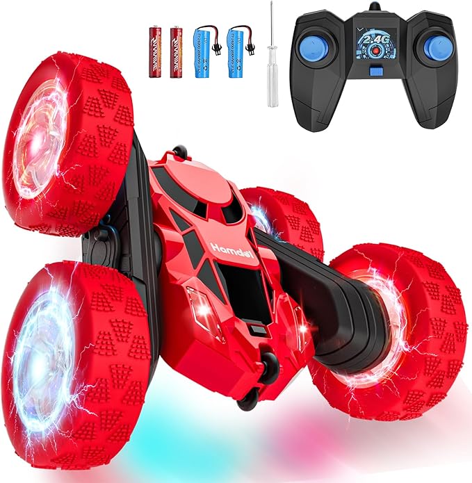 Remote Control Car for Boys 6-12 Year Old Double Sided 360°Rotating 4WD Rechargeable RC Cars Race Stunt Toy Car for Kids Birthday-Red