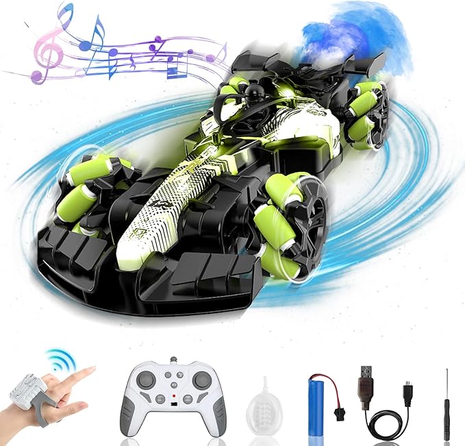 2.4GHz Gesture Sensing Remote Control Car - 360° Spin High Speed Drift F1 Formula Racing, with Spray, Music & Light, 2 Control Mode, Toy for Kids 8-12 Year Birthday Coolest Best Toy (Green)