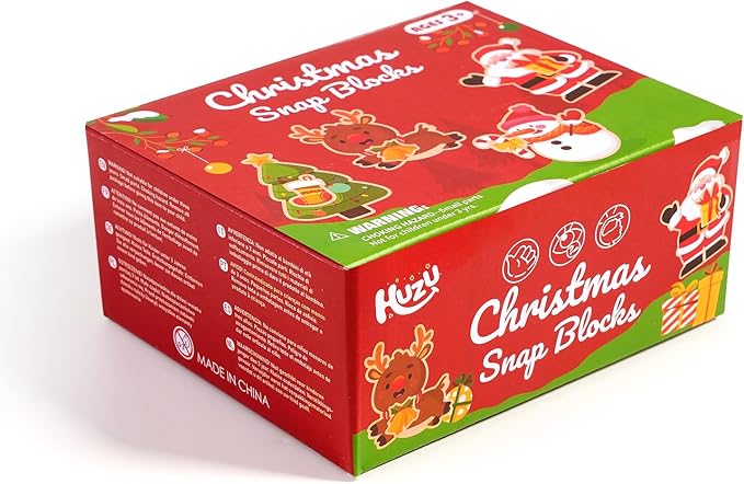 HUZU Christmas Snap Together Building Blocks Toy, Santa, Reindeer, Snowman, Christmas Tree Take Apart Characters, 3 4 5 6 7 8 Years Old Kids Wooden Puzzle, STEM Fine Motor Skill Christmas