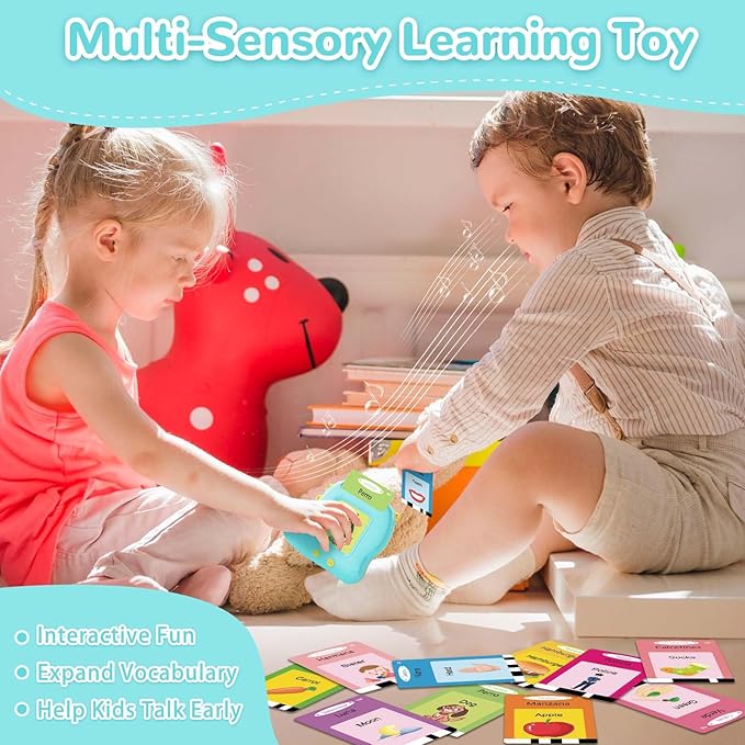 Bilingual Talking Flash Cards Spanish/English, Learning Sensory Toys for Autistic Children, 224 Sight Words Español Speech Therapy Kids Toys Beginner, Birthday Gift for Little Boys and Girls