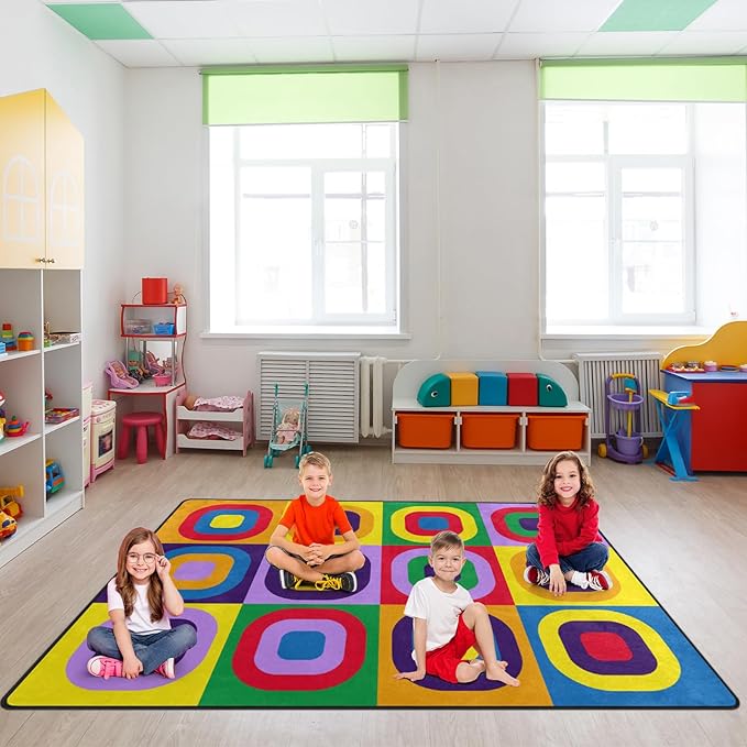 Kids Rug, Classroom Carpets Playmat Rugs - 6x9 Ft Kids Carpet with Rubber Backing, Colorful Children's Classroom Seating Rug Play Mat Nursery Rugs for Children Bedroom Playroom Elementary