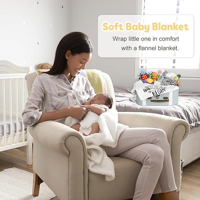 Baby Gift Set, Baby Shower Gifts, Black and White High Contrast Baby Toys 0-6 Months for Newborn Essentials Infant Rattle Socks Elephant Toys Blanket Onesies Baby Gift Basket for Girls Boys