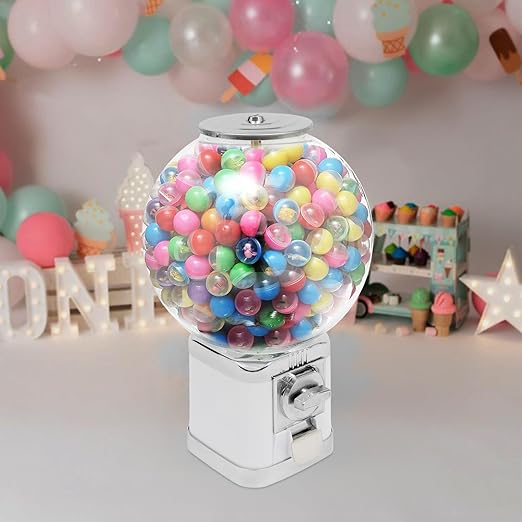 Vending Machine, 1-Dollar Twister Ball Dispenser, White Huge Load Capacity Candy Gumball Machine, Gumball Dispenser Machine for Small Capsule Toys, Pinballs