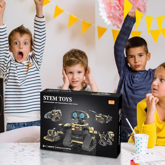 5 in 1 Robot STEM Robot Building Kit Science APP & Remote Control Blocks Technic Educational Building Blocks Set Robotics Toys for Boys Kids Ages 8-12（695 Pieces）
