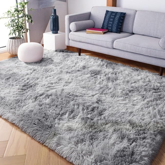 PAGISOFE Light Grey Shaggy Abstract Area Rug 6x9 Feet, Plush Fluffy Rugs for Living Room, Soft Rug for Bedroom, Furry Rugs for Girls Boys Kids Room, Large Fuzzy Rug for Playroom, Shag Carpet