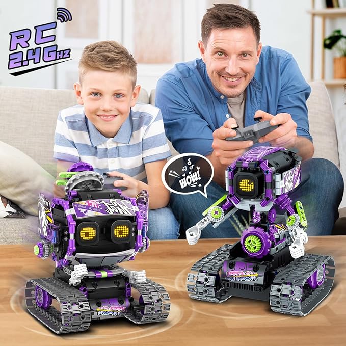 Robot Building Toy with LED Eyes & Sound, App Remote Controlled STEM Rechargeable Robotics Building Set 458 PCS, 3 in 1 RC Tech Building Block Kit Gift for Kids Boys Girls 6 7 8 9 10 11 12+