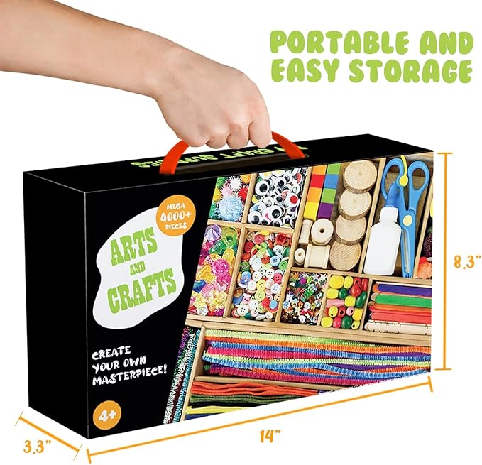 FUNZBO 4000+pcs Arts and Crafts Supplies for Kids -Girl Craft Kit Materials for Kids Age 4 5 6 7 8-12 Birathday Gifts for Girls and Boys Crafts for Girls Ages 8-12 Arts Activities