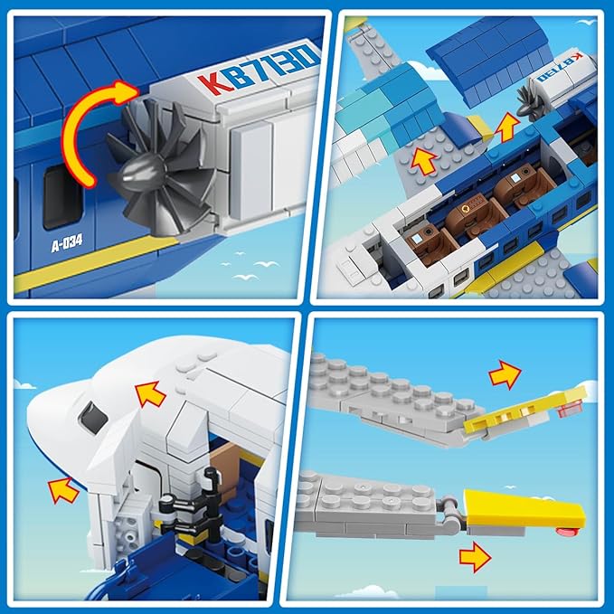 City Passenger Airplane Building Set, 711 PCS 3 IN 1 Plane Building Blocks Kit with Airport Terminal, Radar Tower, Luggage Truck, Planes Model Toys Gift for Boys Girls Kids 6 7 8 9+ Years Old