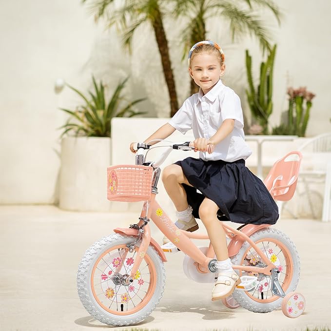Girls Bike with Basket for Toddlers and Kids Aged 3-14 Years Old, 14 16 18 Inch with Training Wheels & Doll Seat, 20 Inch with Kickstand & Rear Rack, Princess Style Bicycle for Gift