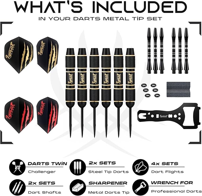 IgnatGames Steel Tip Darts Set - 3/6/12 Pack Brass Darts Metal Tip Set with Exquisite Case - Aluminum Shafts, 2 Sets of Flights, Dart Tool & Sharpener