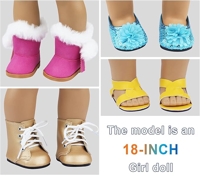 Ecore Fun 18 Inch Girl Doll Accessories Includes Random Style 9 Pairs of Shoes Fit for 18 Inch Girl Doll Shoes Including Snow Boots, Leather Shoes, Sandals, Slipper
