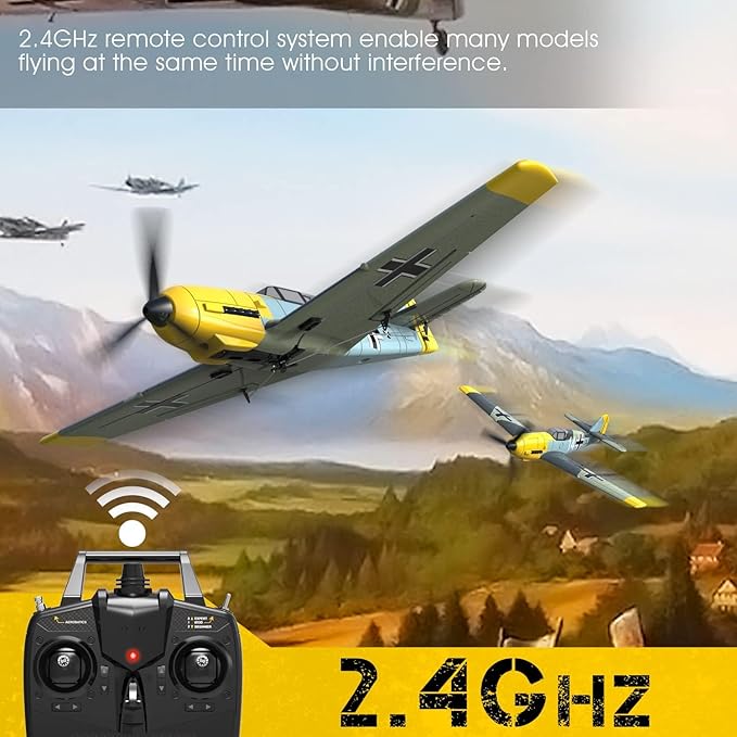 VOLANTEXRC RC Plane for Beginners, 4CH WWII RC Airplane BF-109 with Aileron, 2.4Ghz Remote Control Plane with Xpilot Self Righting&One Key Aerobatic, Gifts for Adults (761-11 RTF)