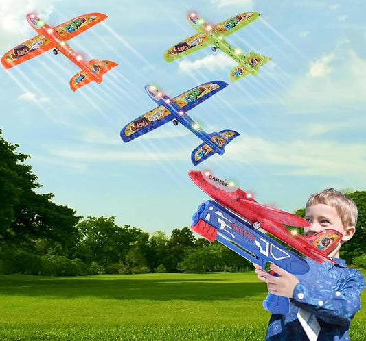 3 Pack Airplane Launcher Toy for Kids, Led Foam Glider with Plane Launcher for Playing Outdoor Flying Toys, Birthday Gifts for Boys Girls 3 4 5 6 7 8-13 Year Old.