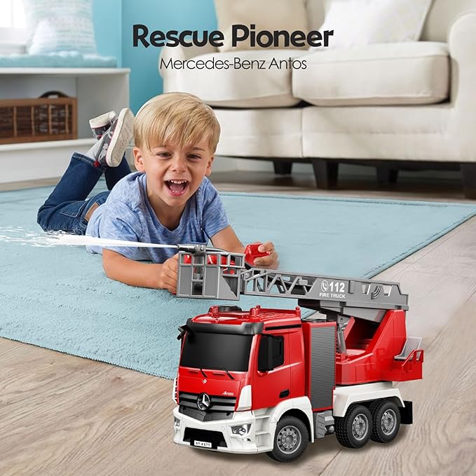 Fire Truck, Remote Control Water Sprinkler Fire Truck, Full-Direction Rapid Rescue - 1:26 Scale RC Firetruck Toys for Ages 3 and Up