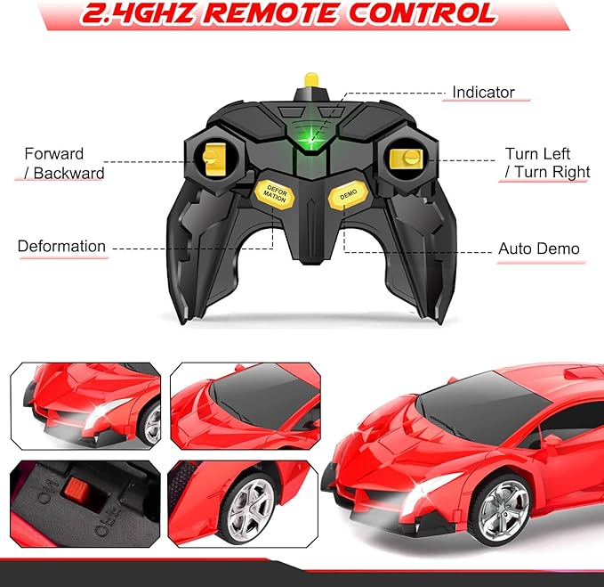 Remote Control Car Toys - Transforming RC Cars for Kids, Transform Toys Car Robot, Gift Kids Toys for 3 4 5 6 7 8 10 12 Years Old Boy, Red