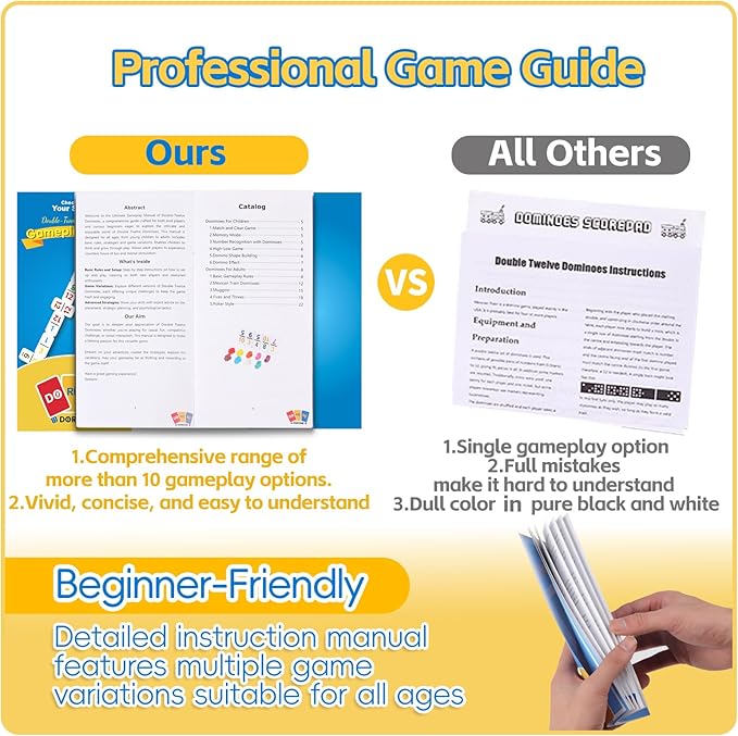 Double 12 Mexican Train Dominoes Set with 4 Wooden Racks & 91 Colorful Number Tiles Portable Travel Board Game for Kids and Adults Family Game Night