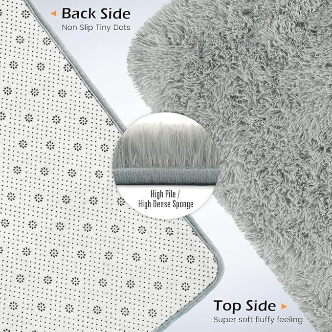 Amearea Shag Fluffy Runner Rug for Bedroom Girls Living Room, 2x6 Feet Extra Soft and Fuzzy Shaggy Rugs, Non Slip, Indoor Floor Long Carpet Mat for Boys Nursery Home Decor, Grey