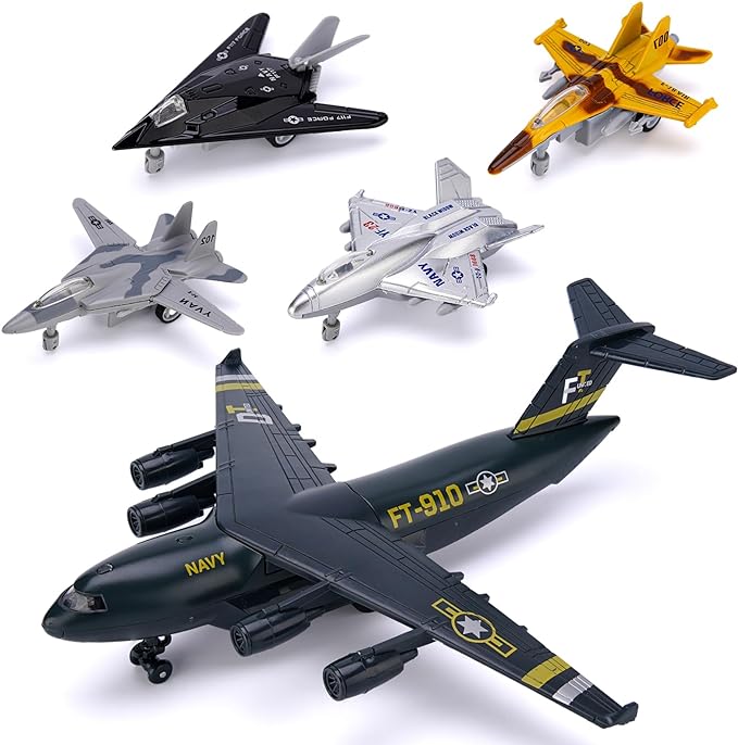 5 Pack Army Navy Airplane Toys Set with Light & Sounds, Military Fighter Jet Die Cast Plane Metal Aircraft Toy, Pull Back Aircraft Gift for Kids Toddlers Boys Girls Ages 3+