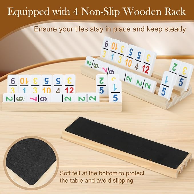 4 Player Games, Mexican Train Dominoes Set with Numbers, 4 Wooden Racks, 91 Tiles, Portable Case, D12 Dominos Set for Adults, Board Game for Adults, Easter Basket Stuffers, Easter Gifts for Men Women