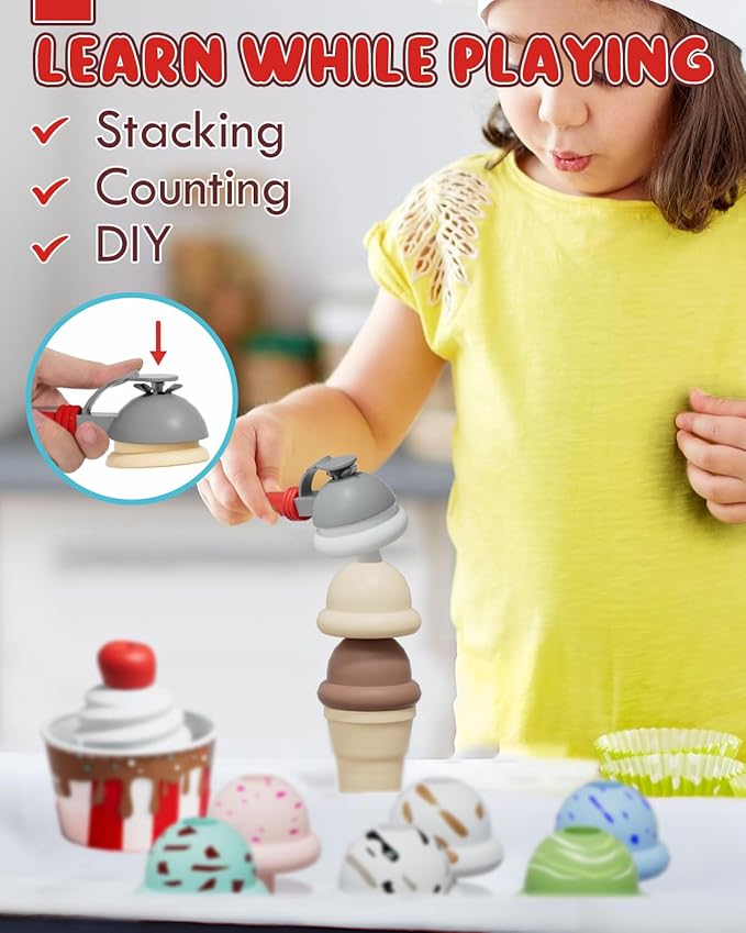 Lehoo Castle Ice Cream Toys for Toddlers 3-5, Toys for 3+ Year Old Girls, Ice Cream Play Set for Kids Ages 2-4, Play Ice Cream Counter Shop, Gift for Girls Boys 3 4 5 6 Year Old