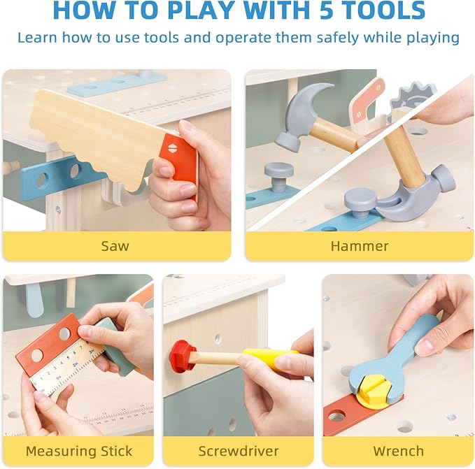 Toddler Tool Bench, Montessori Kids Workbench Playset, Large Tool Bench for Kids Ages 3-5, Wooden Toddler Construction Toys for Pretend Play, Present for Boys and Girls, Green