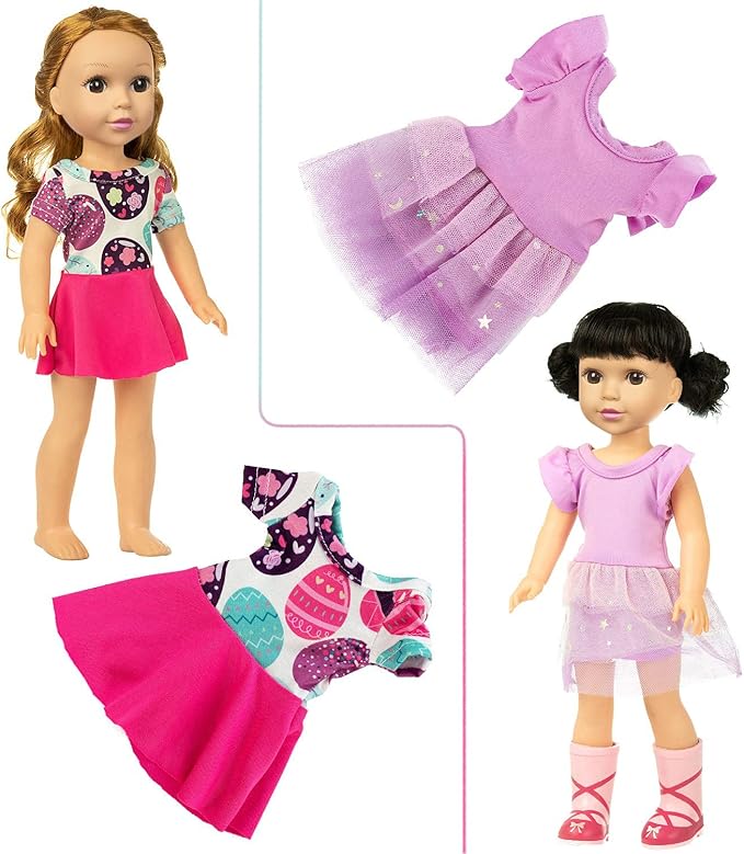 Ecore Fun 10 Sets 14.5 Inch Doll Clothes Outfits Dresses Pajamas Hair Clips for 15 Inch Girl Dolls