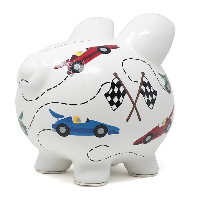 Child to Cherish Ceramic Piggy Bank for Boys, Vroom Race Car