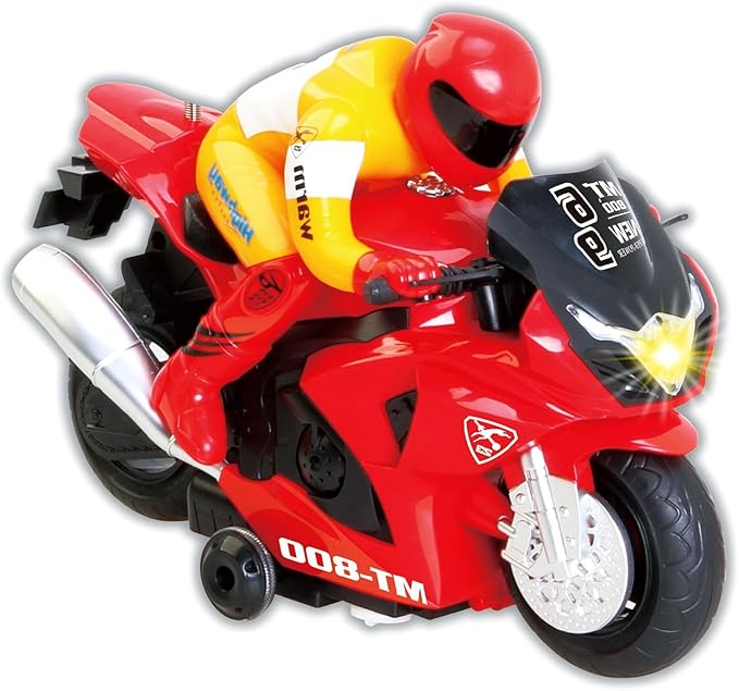 PowerTRC Unleash The Ultimate Racing Thrill | 360 Degree Rotate Spinning RC Race Motorcycle | Remote Control Race Biker with Dazzling Light and Sound Effect for Kids (Red)