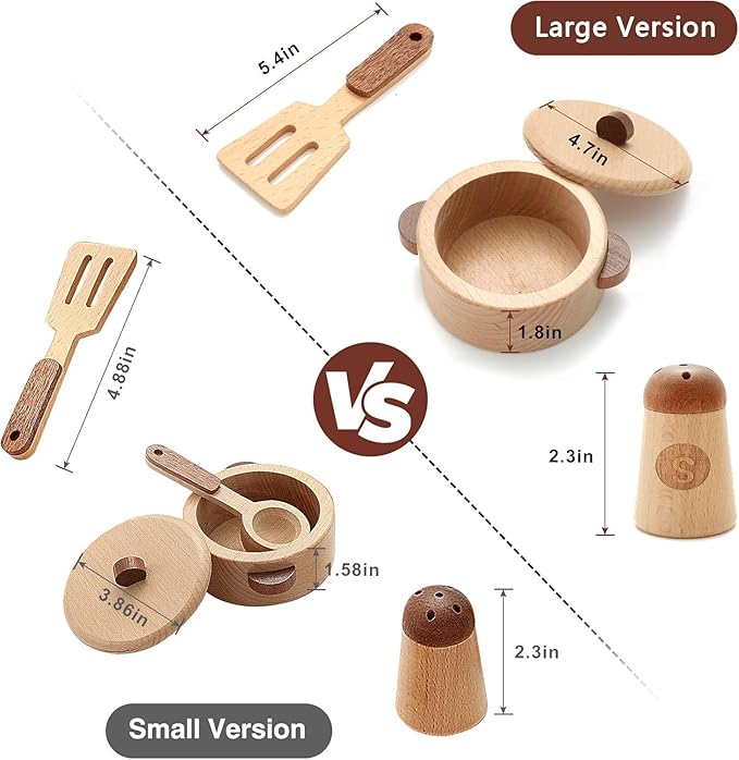 WHOHOLL Play Kitchen Accessories, Wooden Kitchen Set for Kids Ages 3-5 - Montessori Cooking Toys with Toy Pots and Pans (Large)