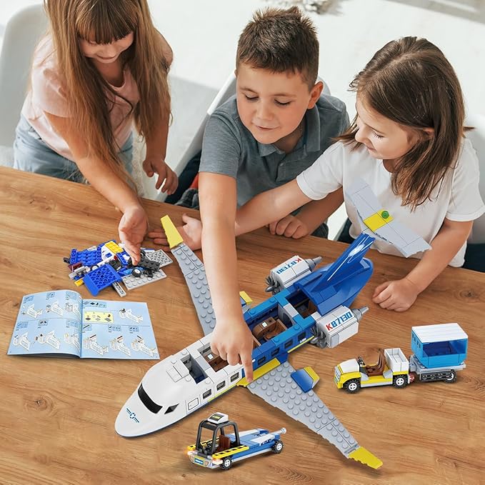 City Passenger Airplane Building Set, 711 PCS 3 IN 1 Plane Building Blocks Kit with Airport Terminal, Radar Tower, Luggage Truck, Planes Model Toys Gift for Boys Girls Kids 6 7 8 9+ Years Old