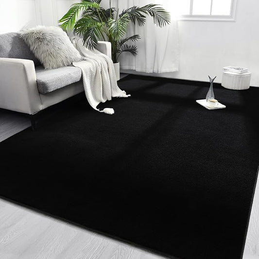 FlyDOIT Area Rugs for Bedroom Living Room, 7x10 Black Super Soft Comfy Thickened Memory-Foam Indoor Carpets, Modern Aesthetic Minimalist Carpet for Boys Girls Adults Apartment Nursery Home Décor