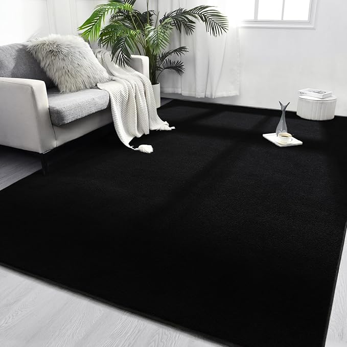 FlyDOIT Area Rugs for Bedroom Living Room, 6x9 Black Super Soft Comfy Thickened Memory-Foam Indoor Carpets, Modern Aesthetic Minimalist Carpet for Boys Girls Adults Apartment Nursery Home Décor