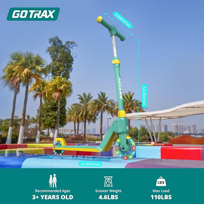Gotrax K03 Kick Scooter for Kids, 5" LED RGB Lighted Wheels, 4.6 Lbs Lightweight and One-Click Detachable Design, Height Adjustable Handlebars, Anti-Slip Deck and Max Load 110 Lbs for Boy&Girl Age 3+