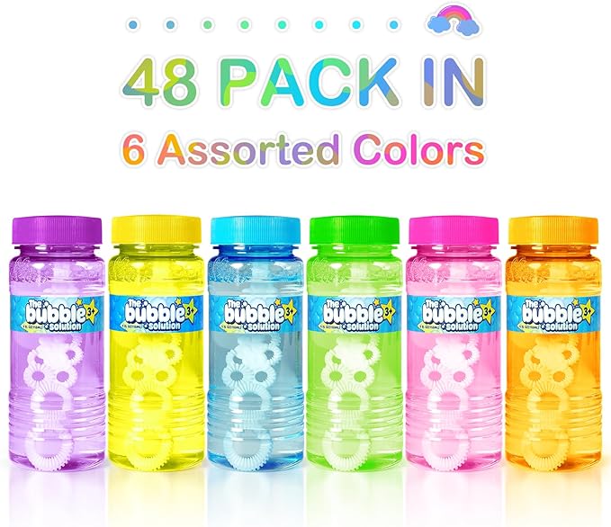 48 Pcs Bubble Bottles with Wand,Bubbles Party Favors for Kids,Summer Toys, Blow Bubbles Solution Novelty Toy, Party Favors, Birthday Party Supplies, Outdoor & Indoor Activity,4oz,6 Colors