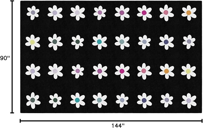 Flagship Carpets Schoolgirl Style Daisies on Black Criss-Cross Applesauce Educational Area Rug for Kids Room, Children's Classroom, Play Carpet for Teaching and Playroom, 7'6" x 12', Seats 32