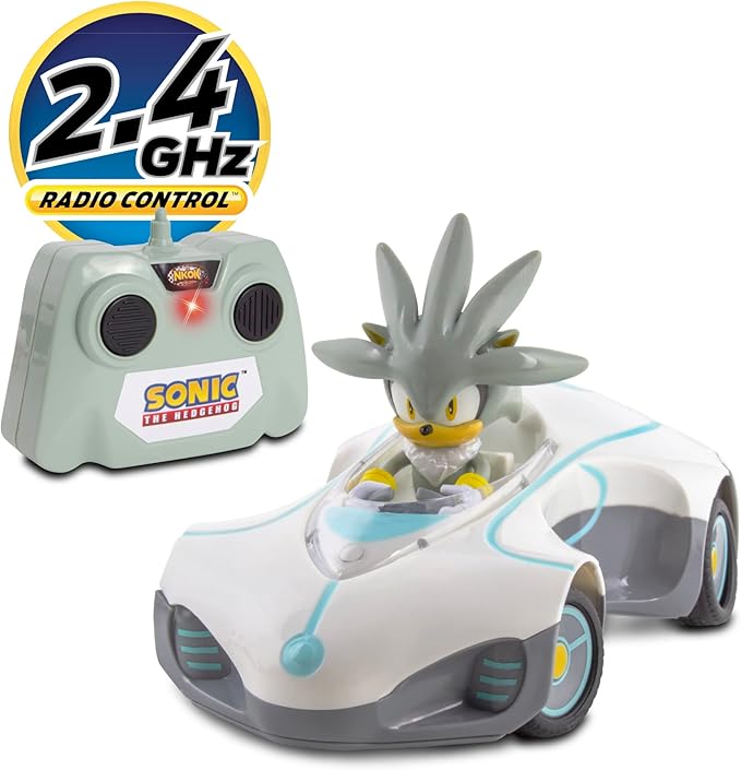 Sonic Team Sonic Racing RC: Silver - NKOK (682), 1:28 Scale 2.4GHz Remote Controlled Car, 6.5' Compact Design, Officially Licensed Sega Sonic The Hedgehog, Battery Powered, Ages 6+