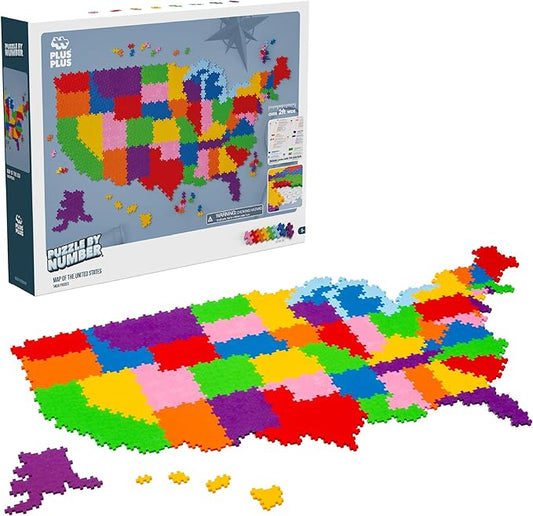 PLUS PLUS - Puzzle by Number - 1,400 Piece Map of The United States - Construction Building Stem/Steam Toy, Interlocking Mini Puzzle Blocks for Kids